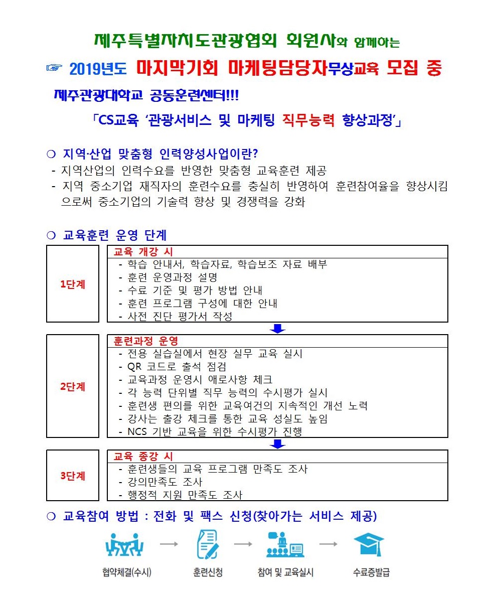 제주특별자치도관광협회 교육협조공문_2019년도 12월 관광서비스 및 마케팅 직무능력 향상과정_ CS서비스 직무교육  훈련신청서 개인정보~001.jpg